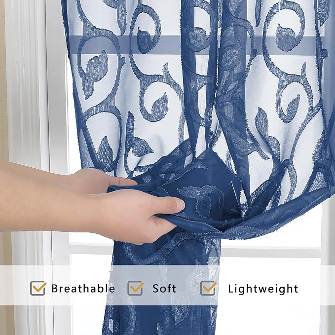 OWENIE Furman Blue Sheer Curtains Tiers 36 inch Length, Light Filtering Soft - Image 5