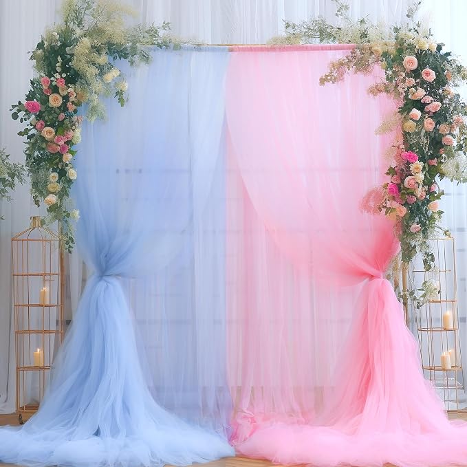 Pink and Blue Tulle Backdrop Curtains - Image 3