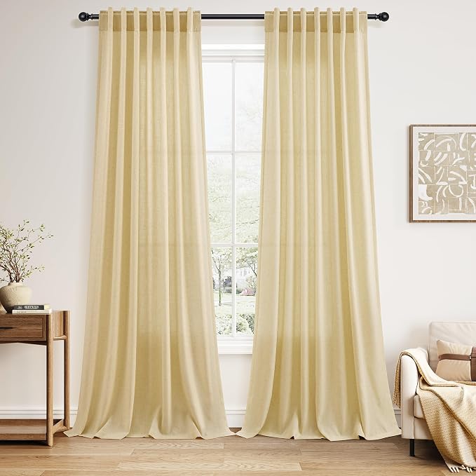 Nanspring Cream Yellow Linen Curtains 90 Inches Long by Nanspring