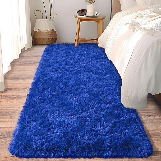 Soft Runner Rugs for Bedroom Hallways, 2 Packs 2x6 Royal Blue Fluffy Shag Throw by Ailyei