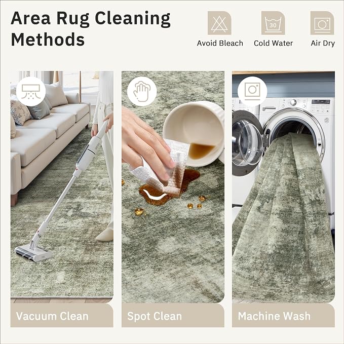 Soalmost Abstract Rug 5x7 Machine Washable Area Indoor Green Black Low Pile - Image 9
