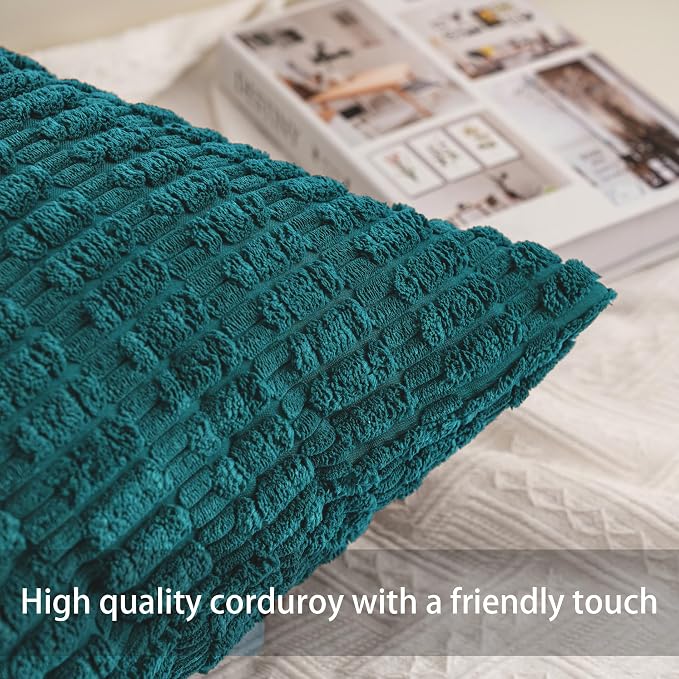 Pack of 2 Corduroy Decorative Throw Pillow Covers 18x18 Inch Soft Striped - Image 2