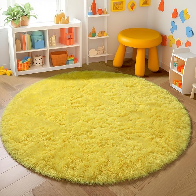 Amdrebio Yellow Round Circle Area Rug 4Ft - Image 5