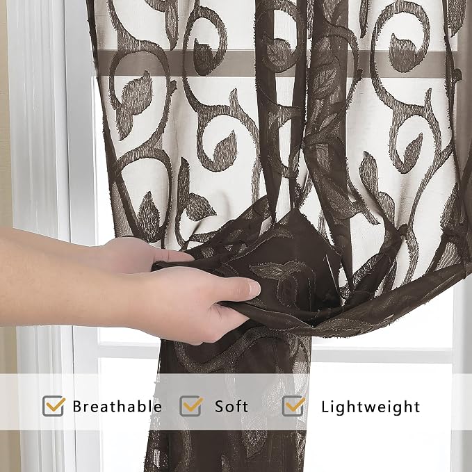 OWENIE Furman Chocolate Sheer Curtains 72 inches Long - Image 6
