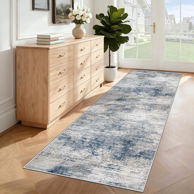 2x7 Runner Rug for Hallway, Washable Modern Abstract Runner Rugs Neutral Soft - Image 4