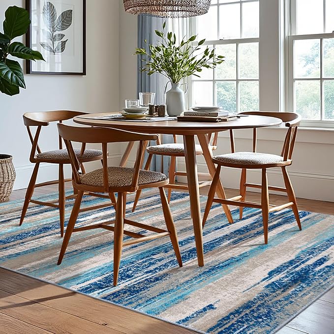 Lansny Modern Abstract 6x9 Machine Washable Living Room Rug Non-Slip Soft - Image 2