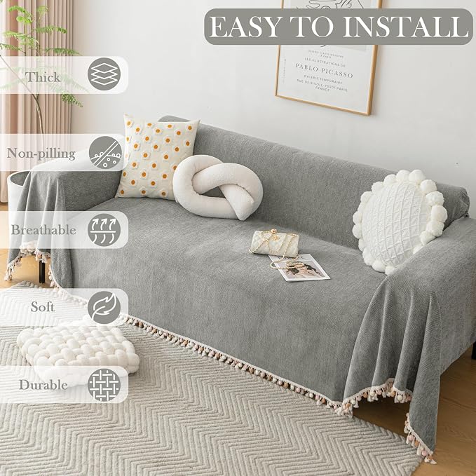 HANDONTIME Couch Slipcovers for Sofas Dark Grey Couch Cover Sofa Cover for Dogs - Image 8