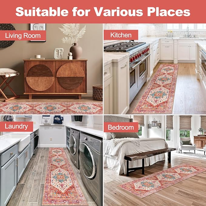 Yamaziot Washable Runner Rug, 2x8 Non-Slip Boho Vintage Hallway Rug Runner - Image 8