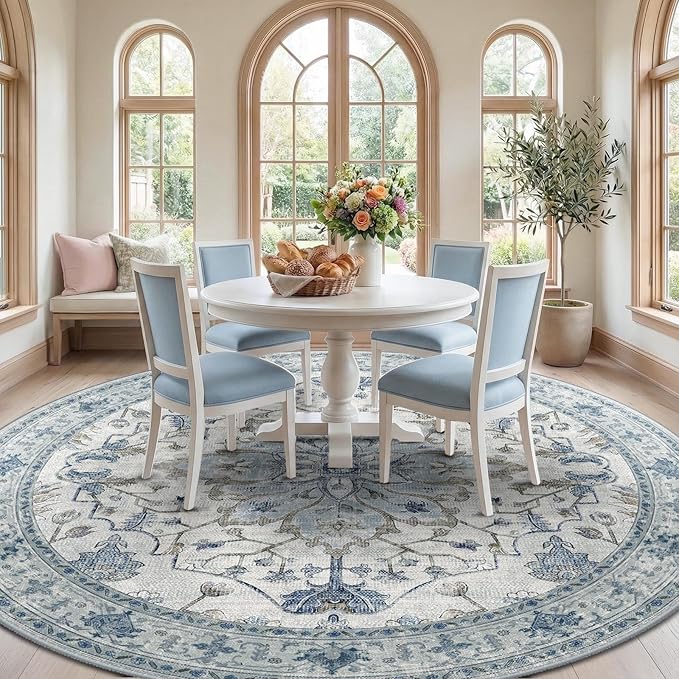 Area Rugs 8ft Washable Non-Slip, Floral Vintage Distress Print Pattern - Image 2