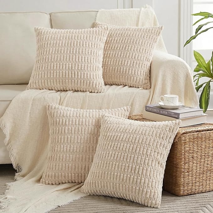 Fancy Homi 4 Packs Tan Decorative Throw Pillow Covers 16x16 Inch by Fancy+Homi