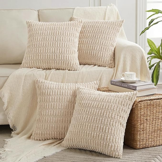 Fancy Homi 4 Packs Beige Decorative Throw Pillow Covers 20x20 Inch by Fancy+Homi