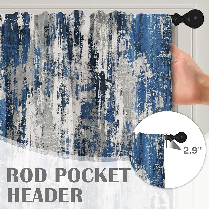 Emvency 4 Pack Valances Window Treatments, Abstract Modern Blue Grey Rustic - Image 5