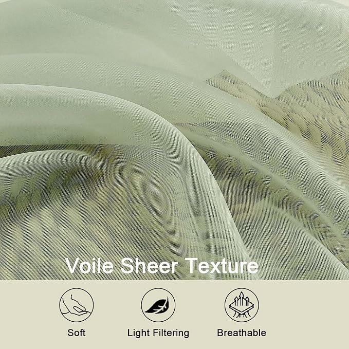 Light Green Sheer Curtains 63 Inch Length 2 Panels Set - Image 3