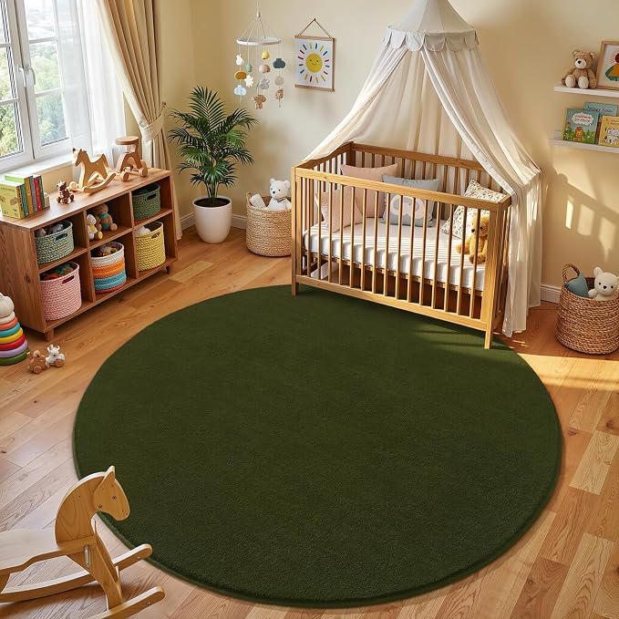 Amearea Olive Green Round Area Rugs 5ft Washable Circle Rugs - Image 6