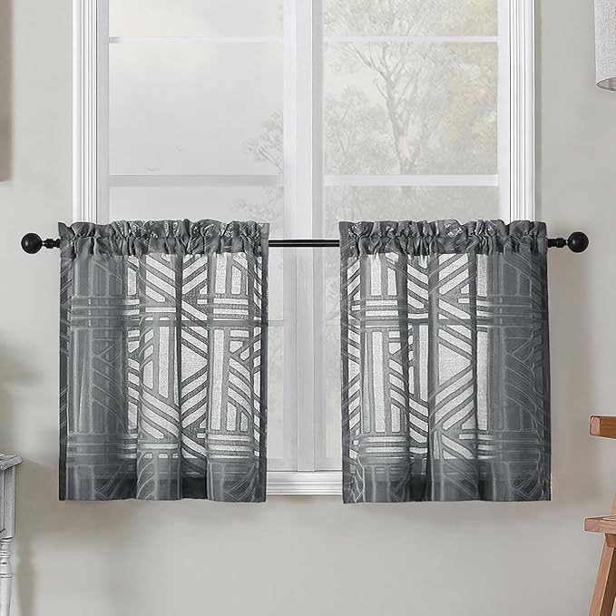 Simplebrand Sheer Charcoal Grey Kitchen Curtains 24 Inch Length Tier Curtains 2 by Simplebrand