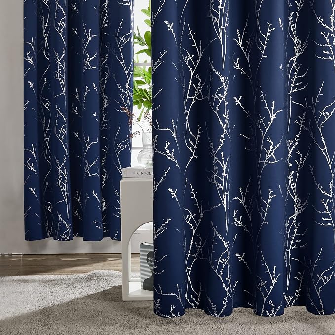 Deconovo Blackout Curtains, Thermal Insulated Soundproof Drapes, Branch Silver - Image 3