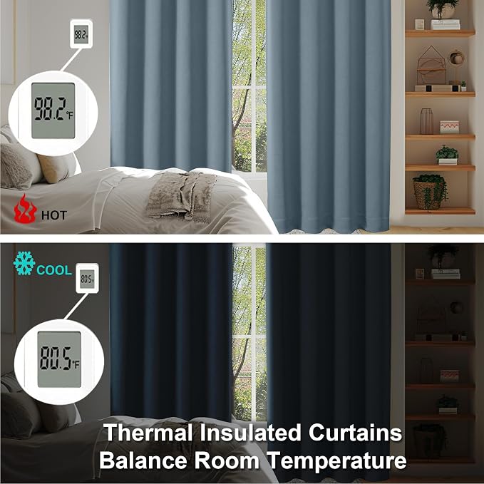 Simplebrand Ava Stone Blue Short 30 Inches Blackout Curtain 2 Panels Set - Image 7