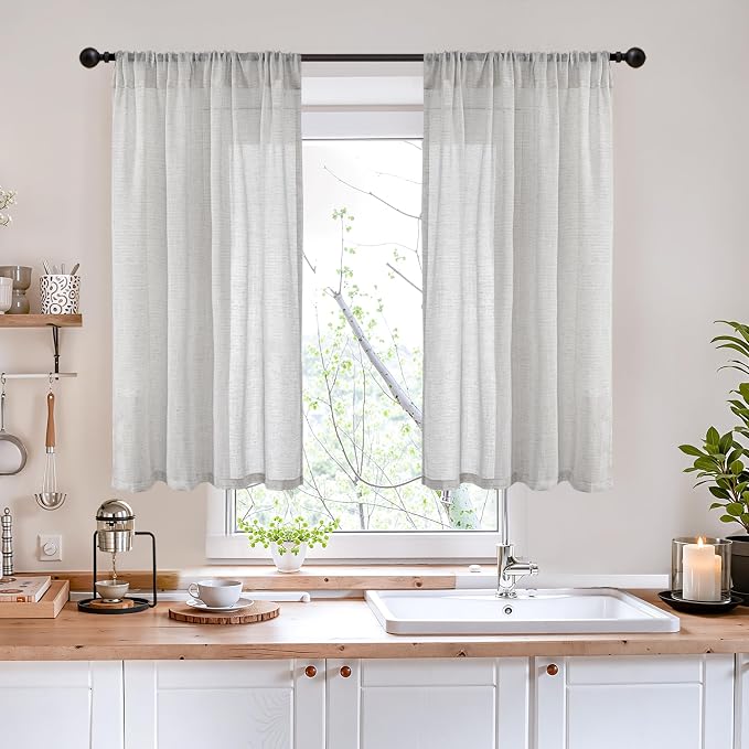 BGment Light Grey Linen Curtains - Image 2