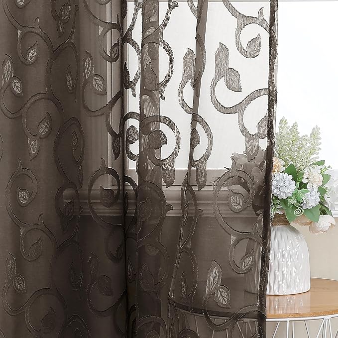 OWENIE Furman Chocolate Sheer Curtains 84 inches Long - Image 7
