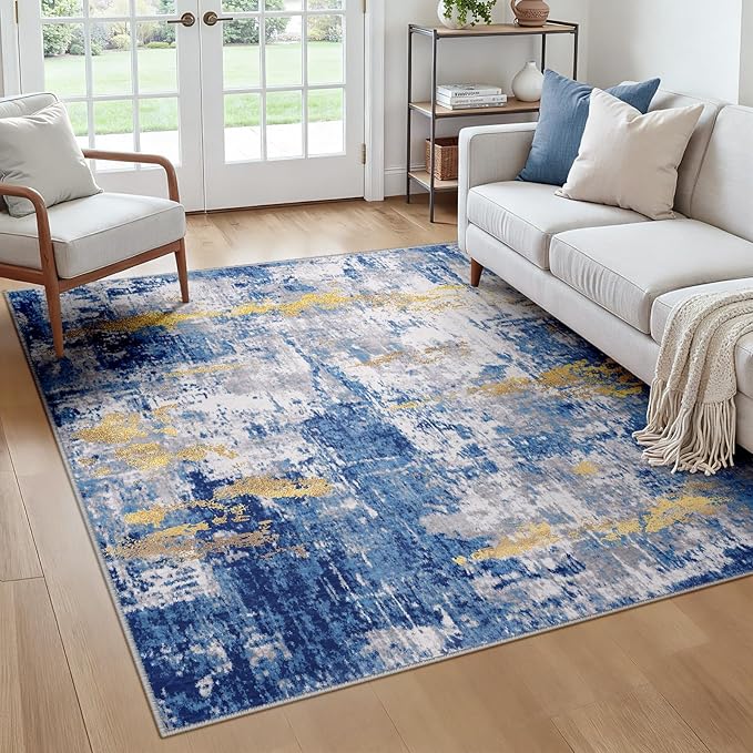 Washable Area Rugs Square 6ft Non-Slip Modern Abstract Soft by RELEANY