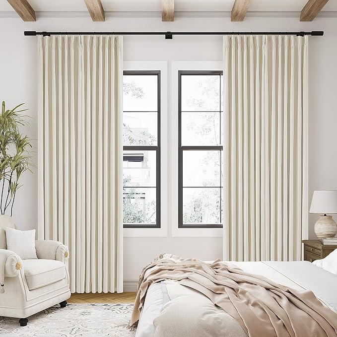 Pleated Cream Beige Linen Blackout Curtains - Image 7