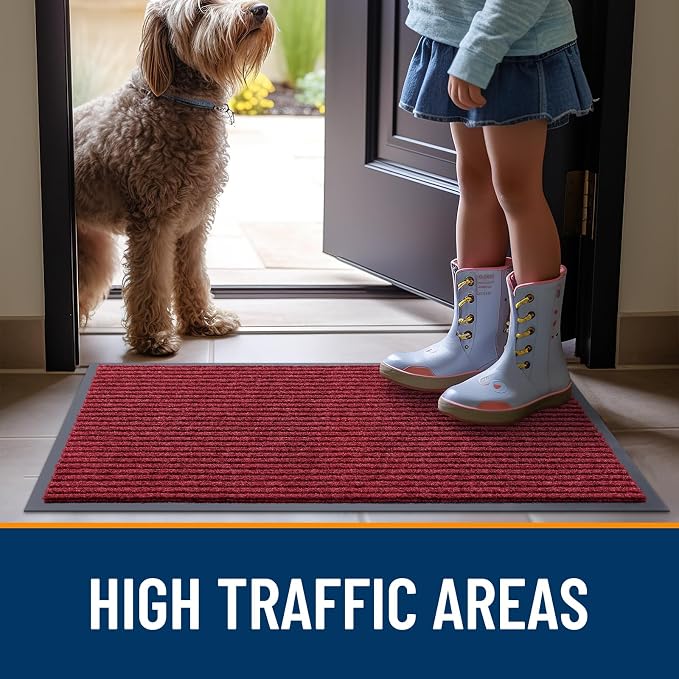 OLANLY 2-Pack Front Door Mats 47x23, Waterproof Heavy-Duty Doormats | Wine Red - Image 7