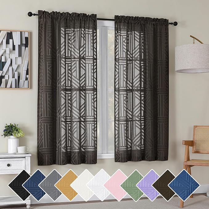 Simplebrand Chocolate Semi Sheer Curtains 63 Inch Length 2 Panels, Light by Simplebrand