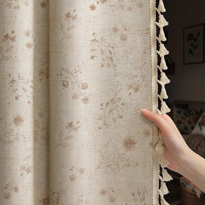 Boho Floral Spring 100% Blackout Curtains 84 Inch Length 2 Panels Set, Linen by Unknown