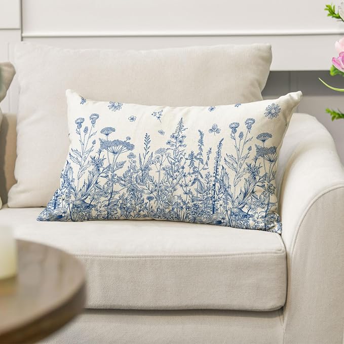 AVOIN colorlife Wildflowers Spring Summer Blue Throw Pillow Cover, 12 x 20 Inch - Image 3