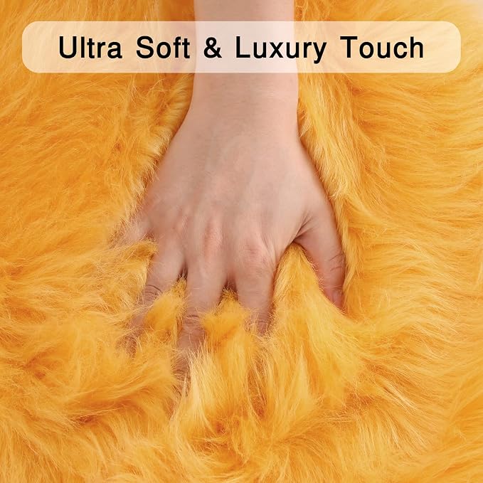duduta Yellow Faux Sheepskin Runner Rugs 2x6 ft, Fluffy Shag Bedroom Rug Fur - Image 3