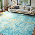 Ompaa Living Room Rug 6x9 Teal Blue Area Rug Machine Washable Boho Rug Non Slip by OmpaaHomeDecor
