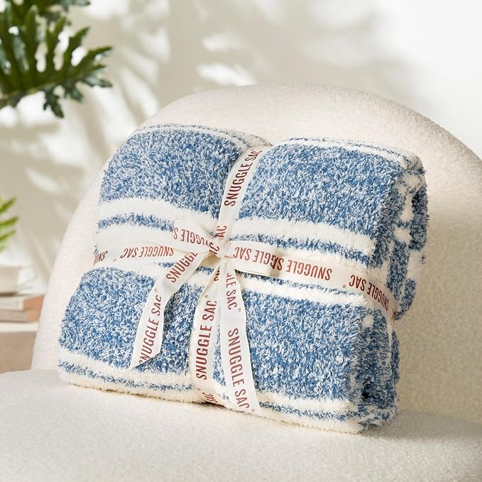 Snuggle Sac Stripe Blue Blankets Luxurious Microfiber Fabric, Reversible Super - Image 4