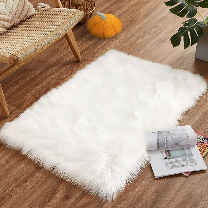 Goolela White Fluffy Faux Fur Rug - Image 8