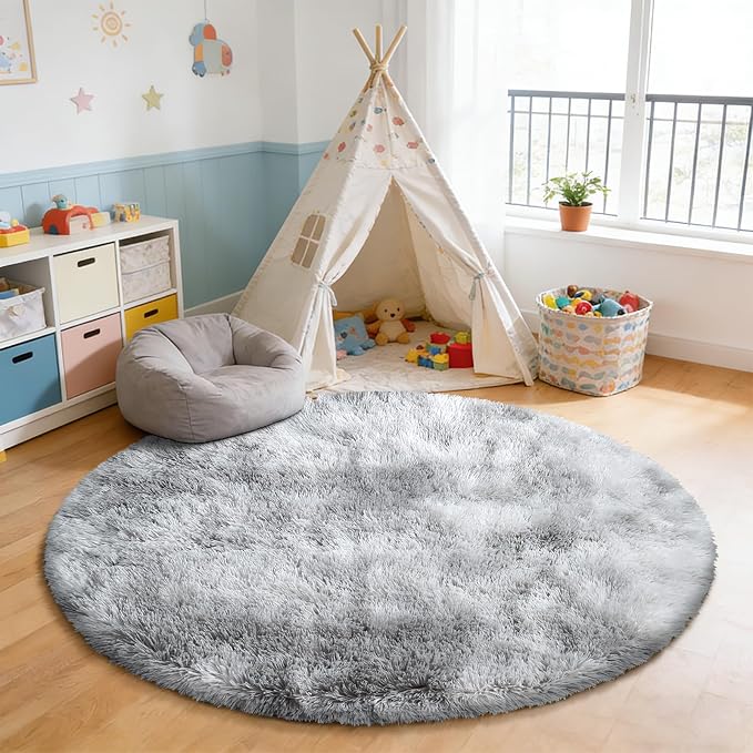 Tie-Dyed Fluffy Round Rug, Soft Area Rugs - Image 7