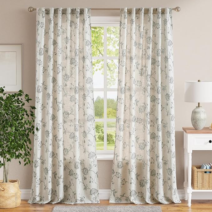 jinchan Linen Curtains Floral Curtains 96 Inch Length - Image 2