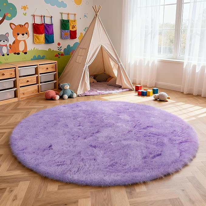 yulidayang Purple Fluffy Round Area Rugs - Image 6