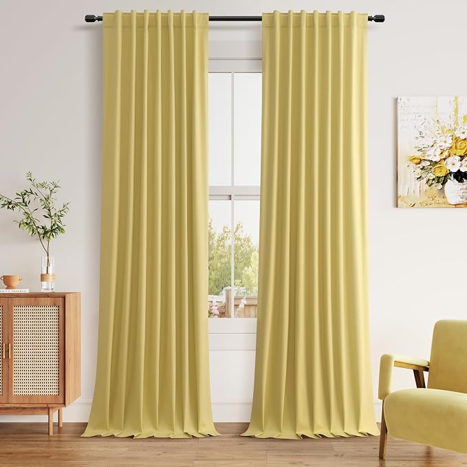 Guken Yellow 100% Blackout Linen Curtains 120 Inch Length 2 Panels Set by Guken