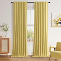 Guken Yellow 100% Blackout Linen Curtains 120 Inch Length 2 Panels Set by Guken