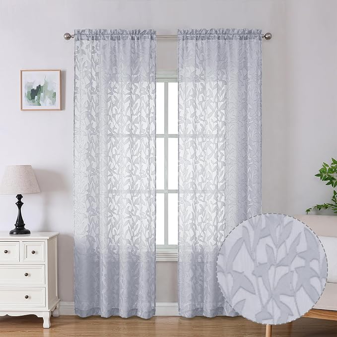 Lecloud Leia Light Grey Sheer Curtains 90 Inches Long 2 Panels, Texture Patio by Lecloud