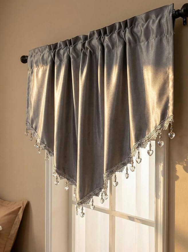 Molaxhome Swag Curtain 51 inch Length Rod Pocket Scalloped Curtain Valance - Image 3