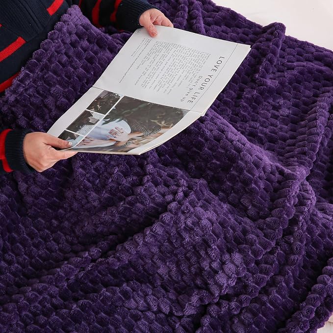 Puncuntex Deep Purple Throw Blanket 50"×60" inches Fuzzy 3D Jacquard Decorative - Image 6