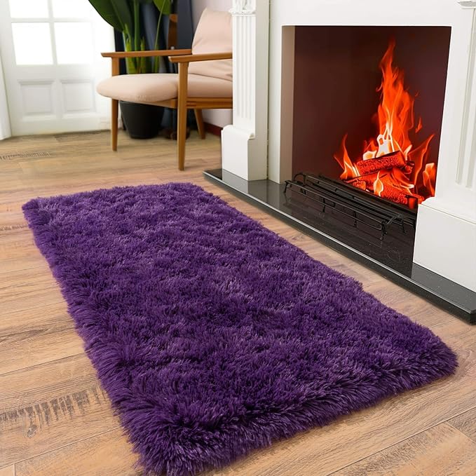 Soft Runner Rugs for Bedroom Hallways, 2x4 Purple Fluffy Shag Throw Area Rug - Image 3