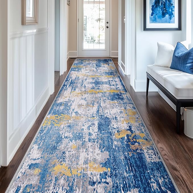 Washable Area Rugs 2'x10' Non-Slip Modern Abstract Soft by RELEANY