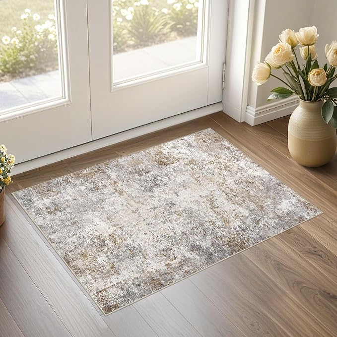 UERMEI 2x3 Entryway Area Rug: Washable Neutral Modern Abstract Small Rug by UERMEI