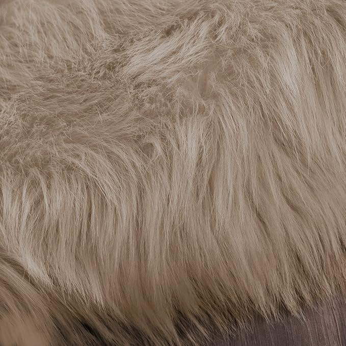 Latepis Light Brown Beige Living Room Rugs Faux Sheepskin Fur 5x7 Area Rugs - Image 7
