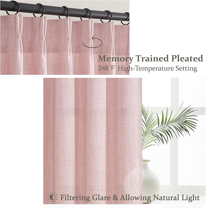 Baby Pink High Ceiling 102 Inches Long Curtains 2 Panels Set - Image 3