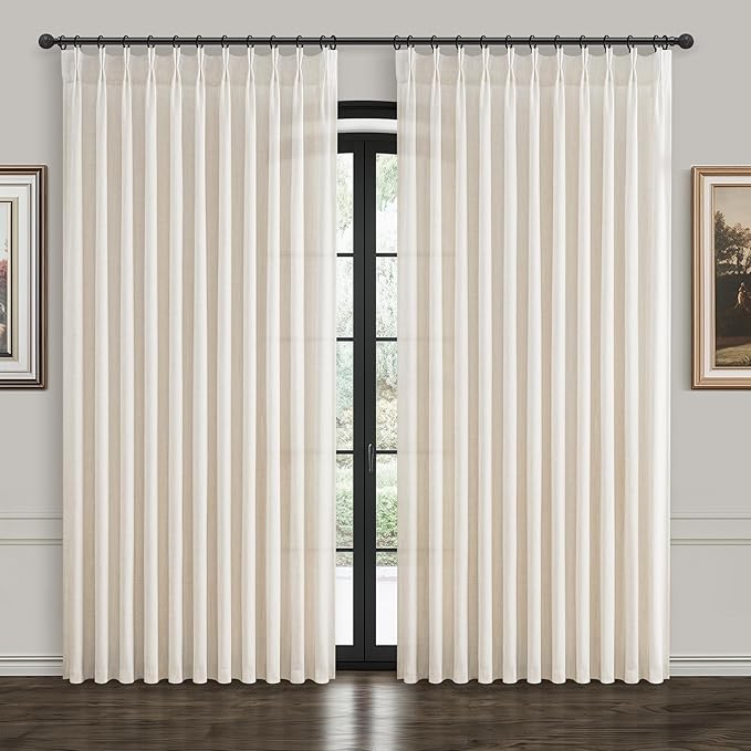 100 Inch Extra Wide Curtains 90 Inch Long Cream Sheer Linen Drapes by PleatedDrapes
