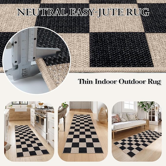 Lahome Colette Checkered Easy Jute Runner Rug, 2x6 Kitchen Runner Rug Non Slip - Image 5