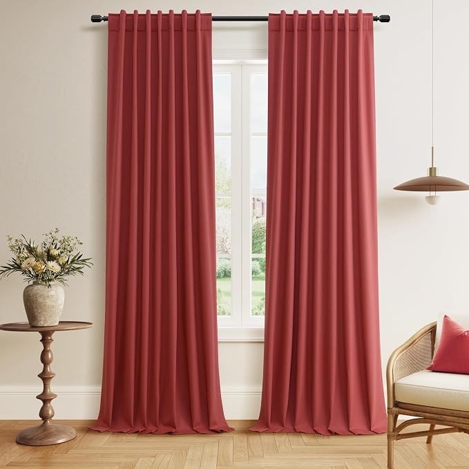 Guken Red 100% Blackout Linen Curtains 84 Inch Length 2 Panels Set by Guken