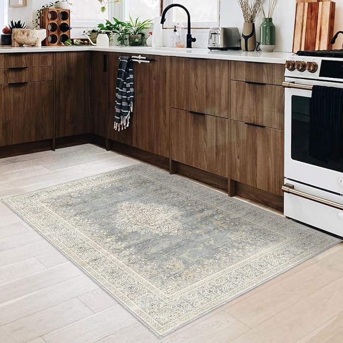 2x3 Entryway Rug Non-Slip Washable Thin Indoor Vintage Rug Low-Pile Floor Carpet - Image 4